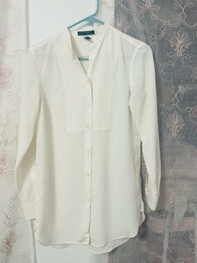 Lauren Ralph Lauren Ivory Button-Up Tunic Blouse